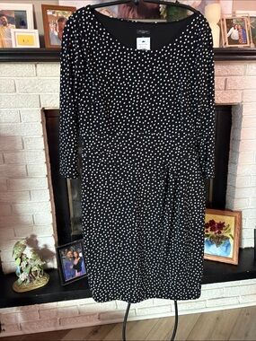 Ann Taylor Black and White Polka Dot Long-Sleeve Midi Dress